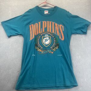 Miami Dolphins Nutmeg Mills Made In USA Logo NFL T Shirt L Vintage 90s